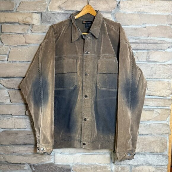 Deadstock Godbody Denim Technology Tan Cotton Faux Suede Jean Jacket Mens 3XL - Picture 1 of 10